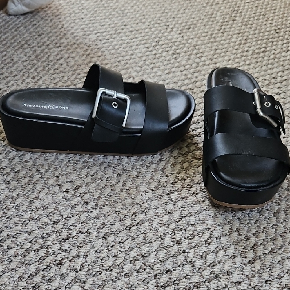 Treasure And Bond Nordstrom Platform Flat Buckle Sandals Black 7